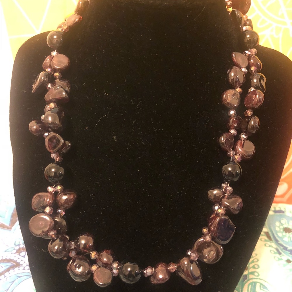 Mozambique Garnet Black Agate Purple Necklace